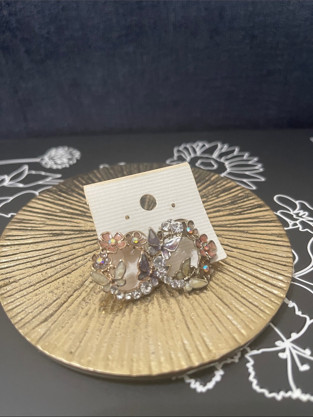 Floral Crystal Hoop Earrings in Multi-Color